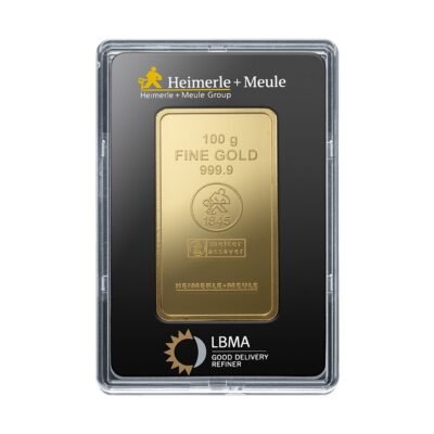 Goldbarren 100 g – Heimerle + Meule geprägt ( 999,9 Feingold)
